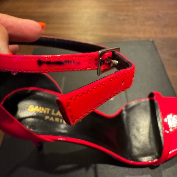 Saint Laurent NWT Vitello Vernice in Hot Pink Strappy ankle strap Heel Sandals. - Picture 8 of 14